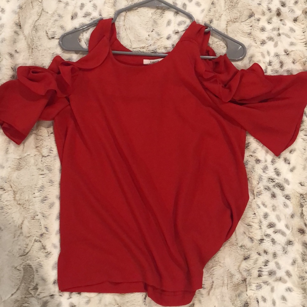 Red cold shoulder blouse